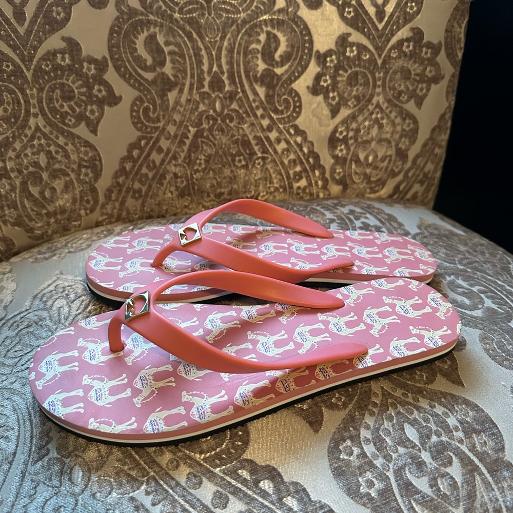 Kate spade rubber pink flip flop with camel design